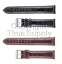18mmGENUINE LEATHER WATCH BAND CROCO WITH CONTRAST STITCH SILVER BUCKLE