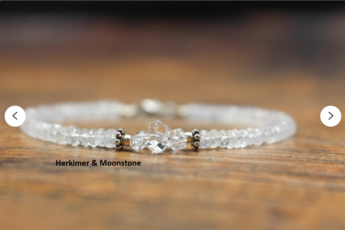 AAA Herkimer Diamond And Rainbow Moonstone Bracelet Diamond Bracelet Dainty