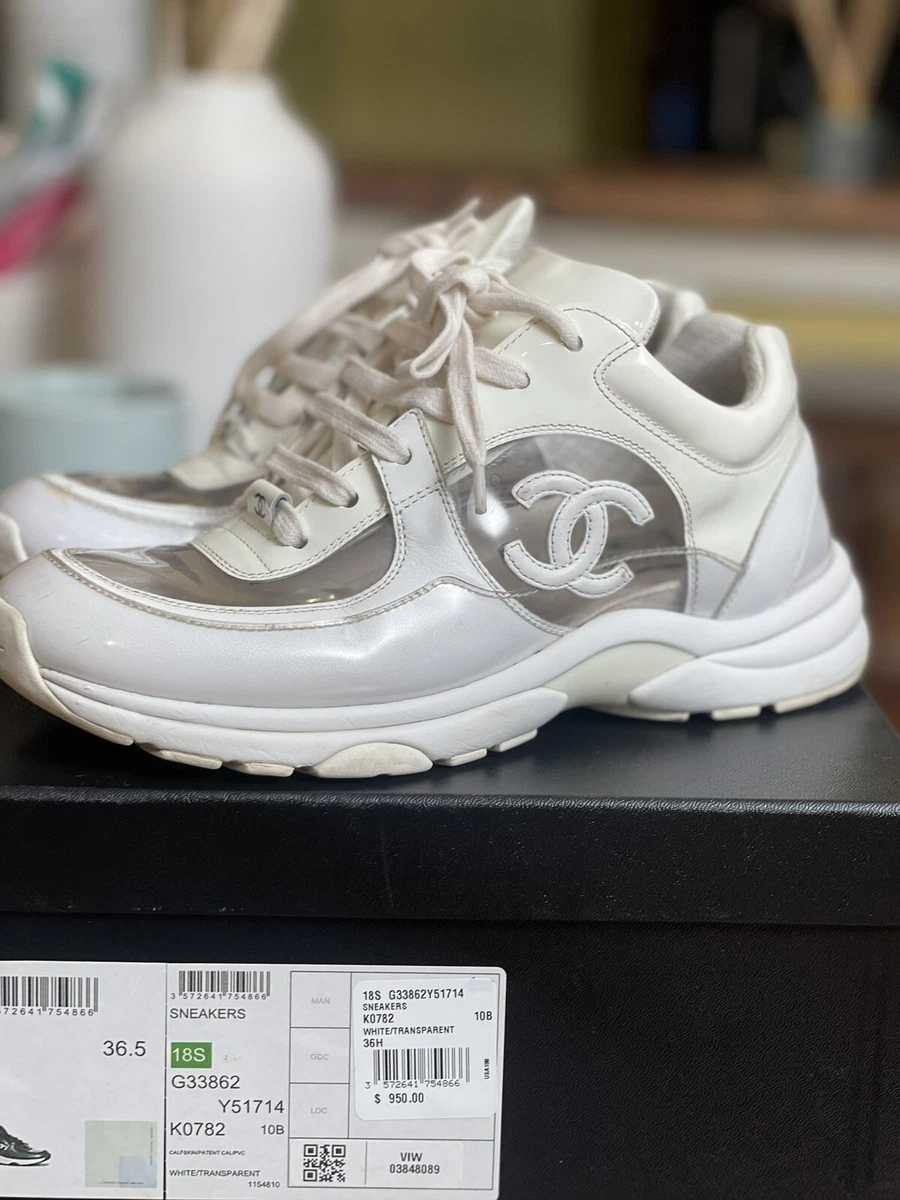 BNIB Authentic CHANEL Runway 23C Sneakers Trainer Gold/White/Silver Size  36.5