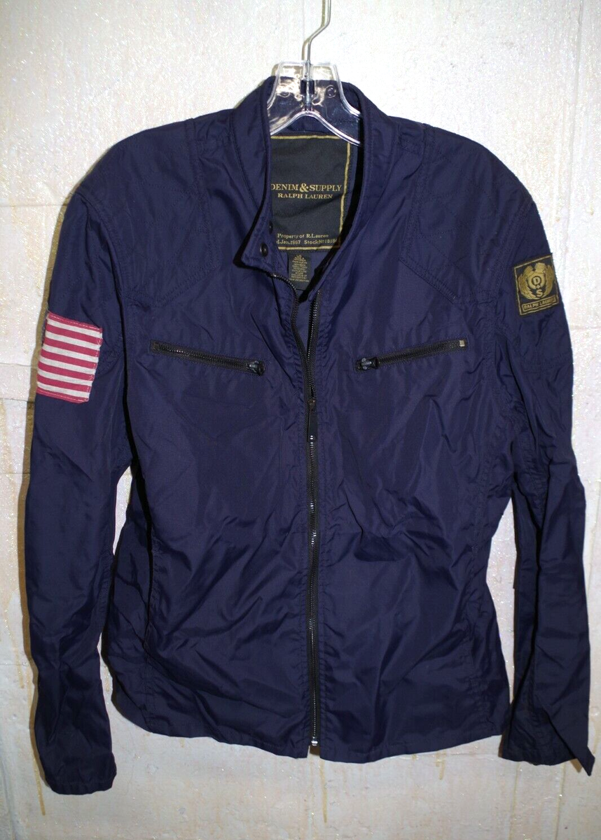 C7 Ralph Lauren Denim & Supply Flag Military Nylon Zip Jacket Navy