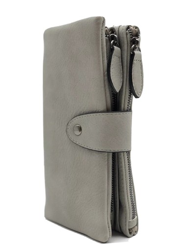 Portafoglio donna due cerniere Grigio Chiaro morbido Simil Pelle Porta  Tessere | eBay