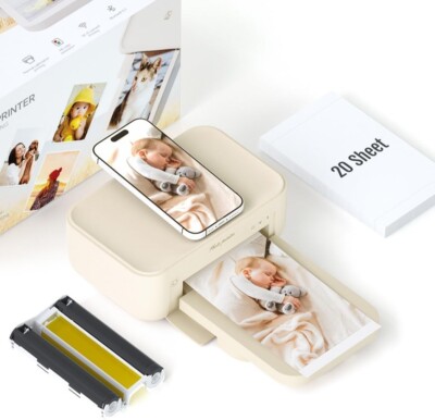 HPRT Photo Printer 4X6,+20 Sheets&1Ribbon,Wi-Fi Wireless Instant Picture Printer