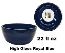 Top Paw DINE High Gloss Royal Blue Ceramic, 22 fl oz Dog Bowl w/White Accent NWT
