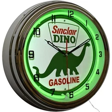 16" Sinclair Dino Gasoline Neon Clock Man Cave Garage Decor (Green)