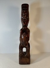 Vintage M ori Tiki Carving 13.5-in Hand-Carved NZ Wood Statue Polynesian Art