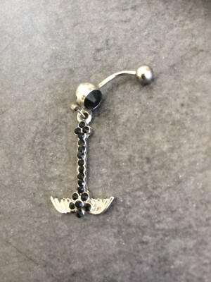 Piercing nombril acier chirurgical avec boules roses, fleurs noires