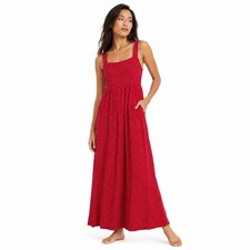 Pomander Place Tuckernuck Geneva Textured Smocked Maxi Dress Red S Boho Coastal