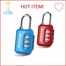 GIVERARE 2 Pack Combination Lock, 3-Digit Padlock Keyless, Resettable Luggage Lo