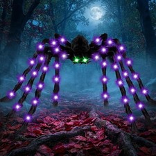 6.6Ft Halloween Light up Giant Spider,Scary Large Hairy Spider with Green Lighte