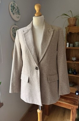 Zara Camel Beige Herringbone Wool Blend Blazer S UK10 Bnwt # G239S