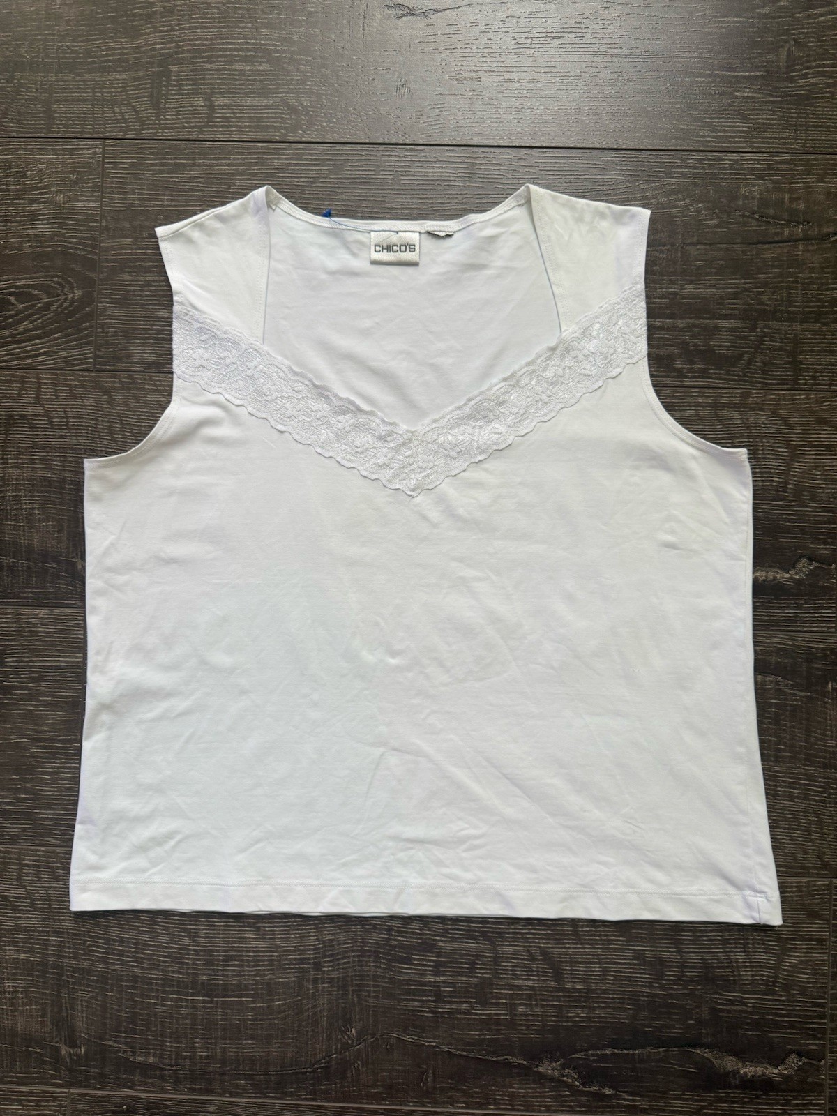 Chico's Women’s Tank Top White Lace Accent Sleeveless Camisole Sz XL