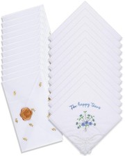 12 Set 6/12 Sets Embroidered For Happy Tears Wedding Handkerchiefs 11" x 11" ...