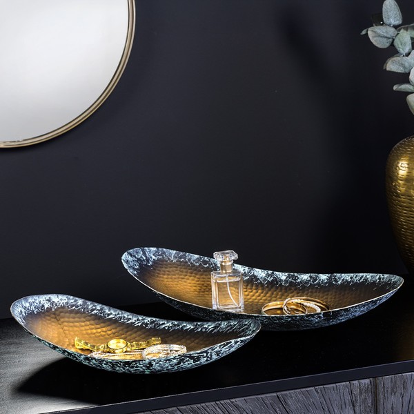 2Er Set Deko-Schalen Orient - 45Cm - Gold - Hammerschlag-Design Patina Handmade-image
