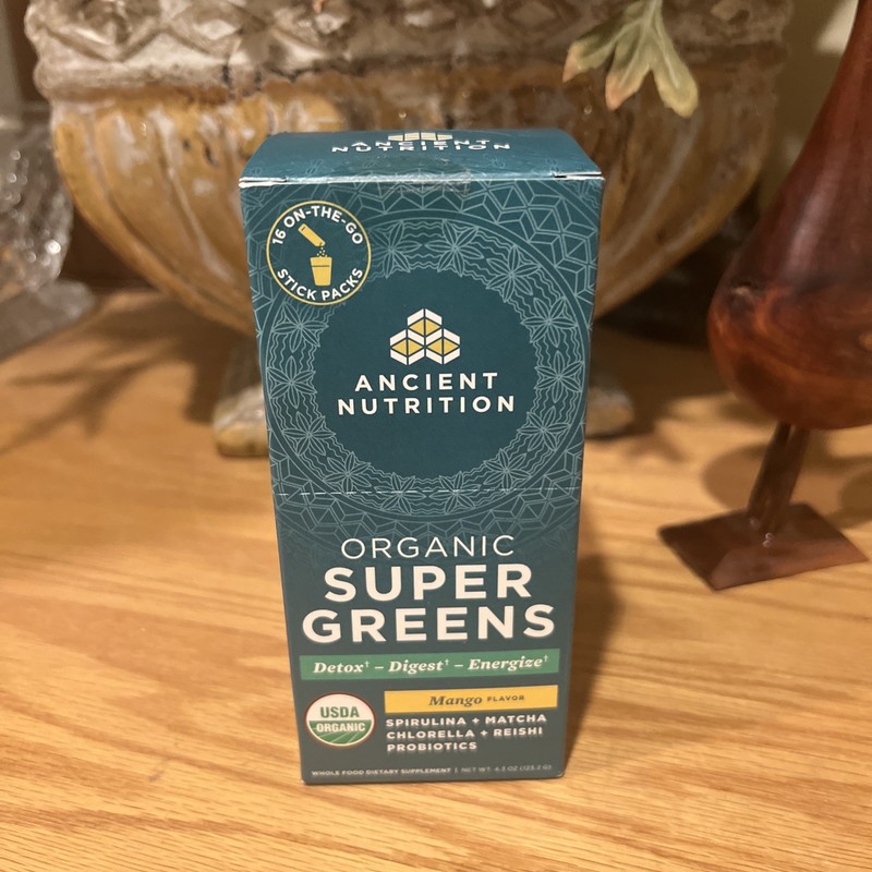 Ancient  Nutrition Organic Super Greens. Mango Flavor. 16 stick pks. Ex. 08/27.