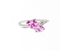 925 Sterling Silver Pink Topaz "Hearts" Ring Size 7