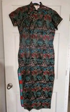 Vintage Peony Chinese Traditional Rayon Dress 38 Mandarin