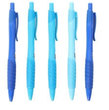 Ergonomic Retractable Pens 5 Pack 1.0mm Black Smooth Writing Blue Ink