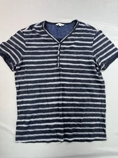 Calvin Klein Henley Shirt Men’s Medium Short Sleeve Striped Blue