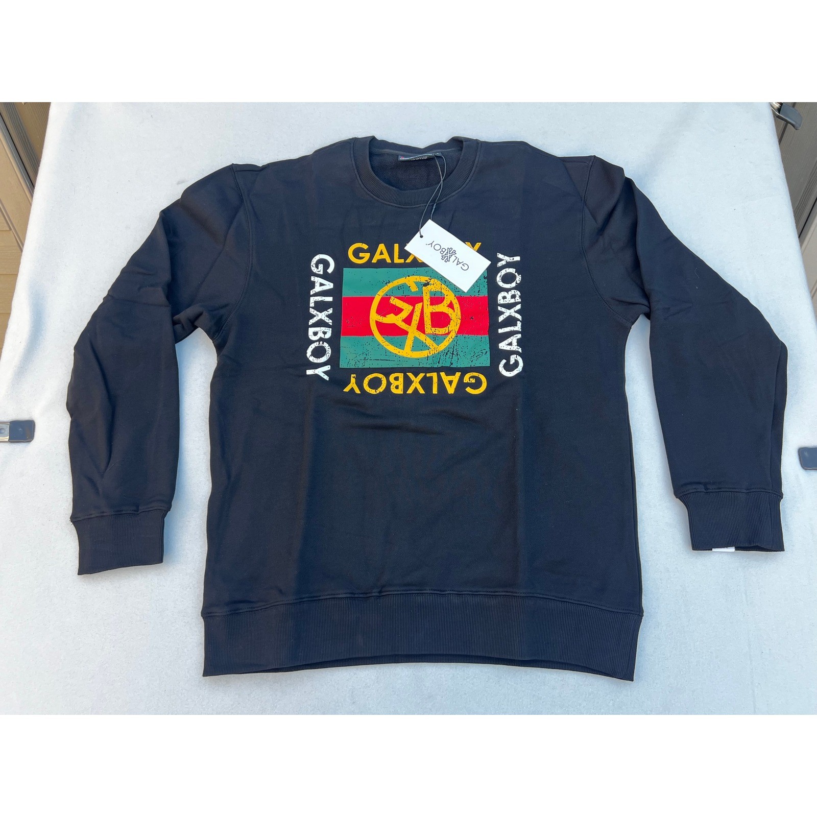 GALXBOY Crewneck Sweatshirt Black Graphic Print Pullover Casual Menswear
