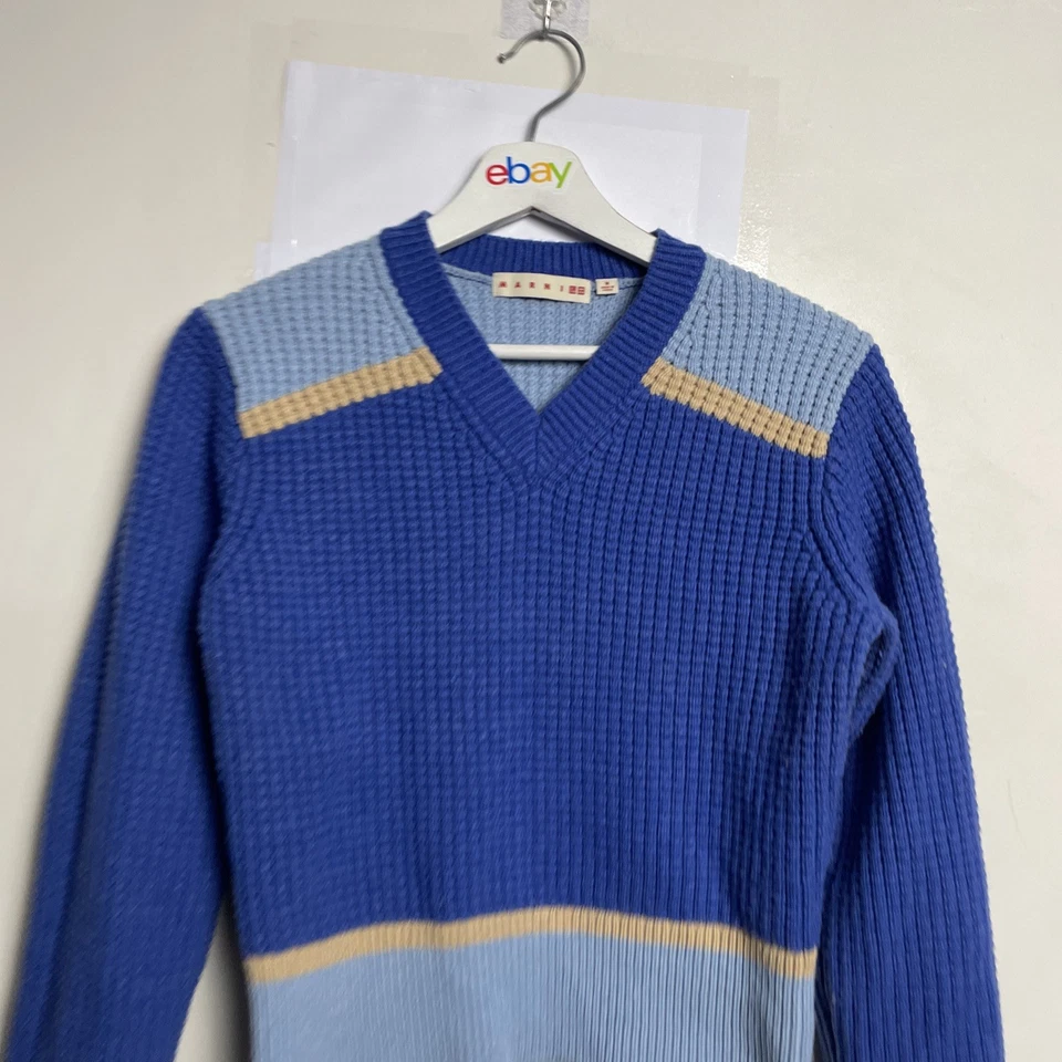 Suéter Marni Uniqlo Mujer Medio Azul Beige Bloques de Color Tejido Pullover Lana Foto 2 de 4