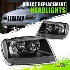 Factory Style Headlight Lamps For Jeep Grand Cherokee Wj 99-04 Black Clear Pair Factory Style Headlight Lamps For Jeep Grand Cherokee Wj 99-04 Black Clear Pair