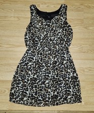 AB Studio Leopard Print Bow Front Fit-n-flair Elastic Waist Chiffon Mini Dress L