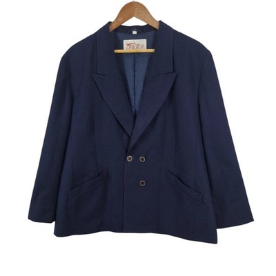  Vintage Edinburgh Wool Blazer Navy Double Breasted Gold Buttons UK 18 Womens