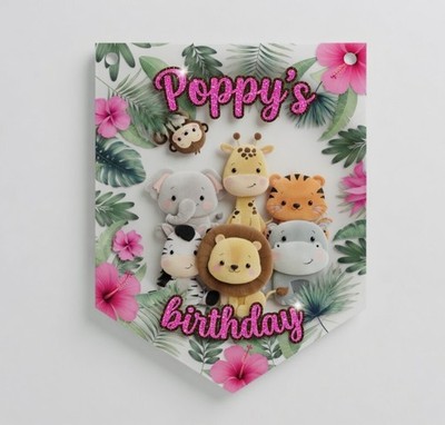 Personalised  Jungle  Birthday  Party Banner - 8 Triangles