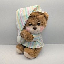 Vintage 1985 Fisher Price Teddy Beddy Bear Pastel Striped Pajamas Sleepy Plush