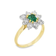 18ct Yellow Gold Emerald & Diamond Cluster Ring - 0.96ct
