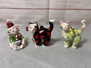 Amy Lacombe Whimsiclay Kitty Cats Ornaments Heart Candy Cane Lot Of 3