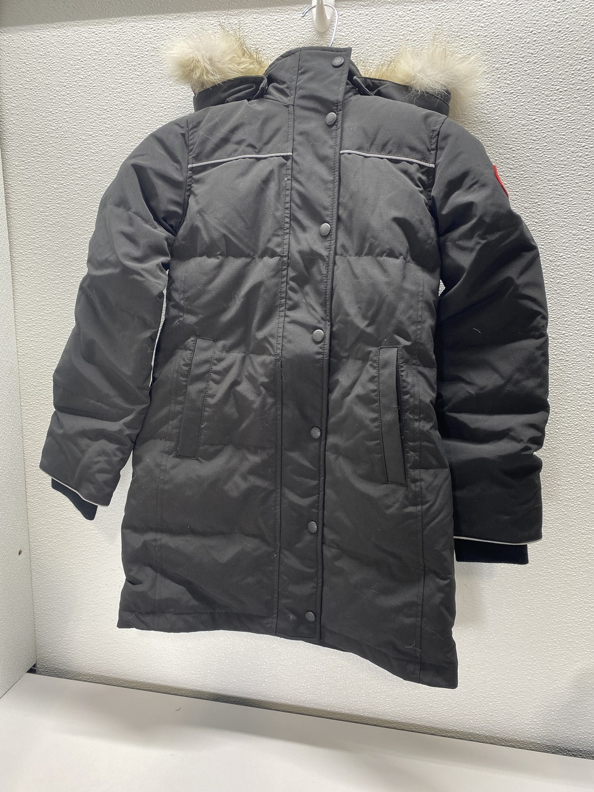 Canada Goose Girls Youth Juniper Real Fur Trim Winter Coat Size M(10-12) Black