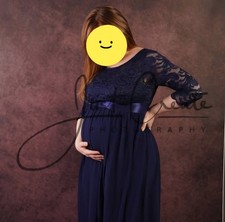 Ever Pretty Navy Lace V-Neck 3/4 Sleeve Zip Maternity Maxi Dress Size 10