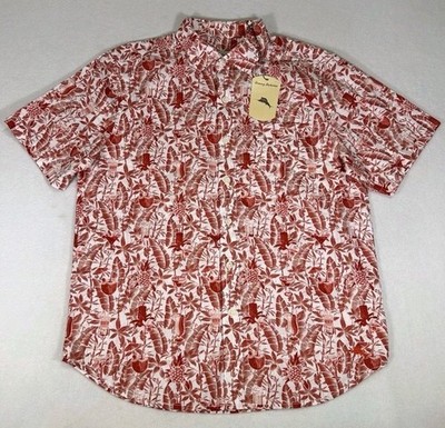 Tommy Bahama Mens Short Sleeve Shirt Medium Red Mango Tango Tropical