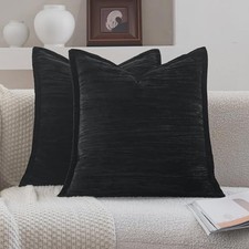 Set of 2 Velvet Decorative Throw Pillow Covers 18" x 18" Pack of 2 Black