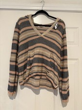Women's sz M O'Neill brown striped sweater hoodie 765