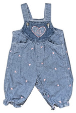 Vintage 1990s Girls Oshkosh Denim Overalls Pink Hearts Size 3-6 Months Love