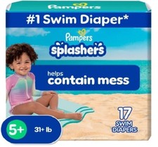 QTY 2 Packages - PAMPERS SWIM DIAPERS - SPLASHERS - Size 5 , 17 Count