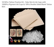 Tattoo Practice Skins with Ink Cups Small 1010Pcs Tattoo Fake Skin and Ink Caps 