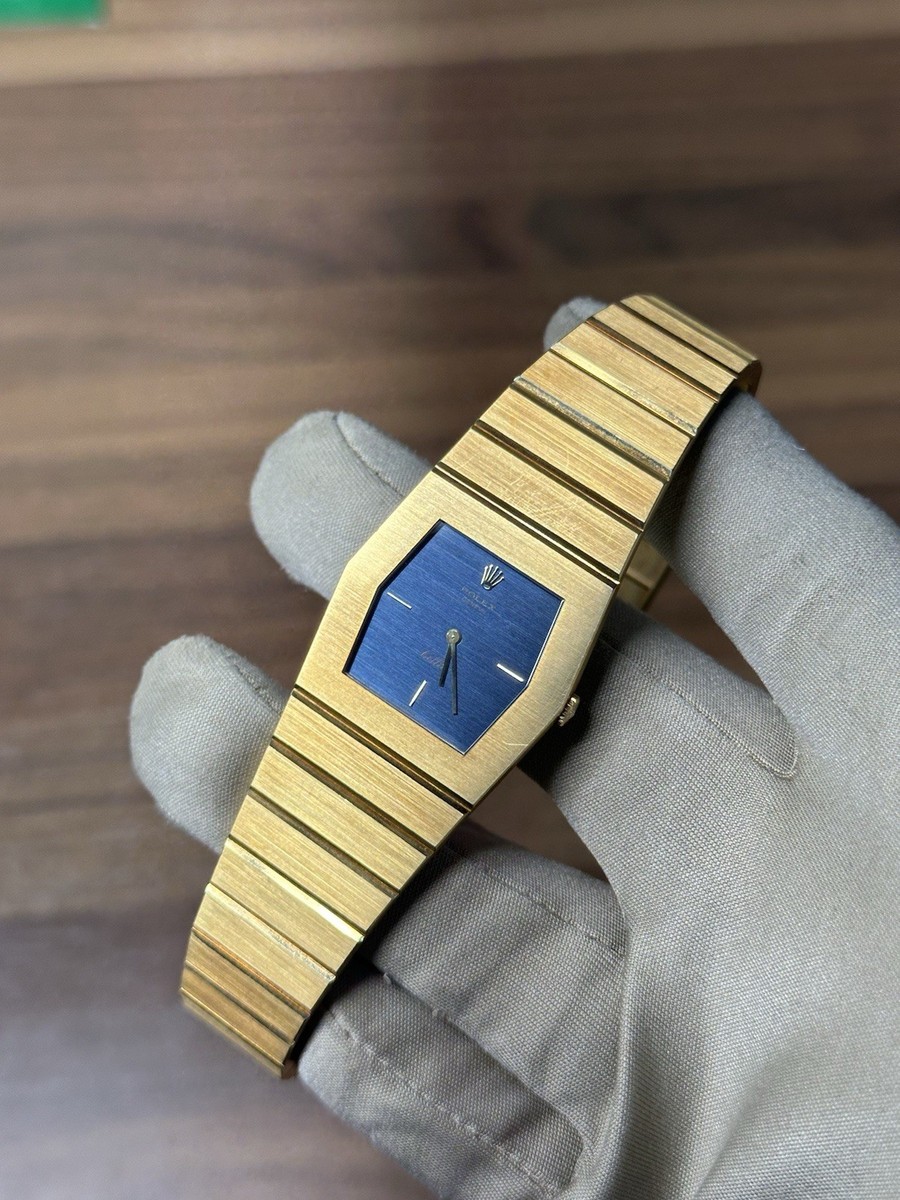 Rolex Cellini King Midas 4342 Vintage 18K Yellow Gold Blue Brushed