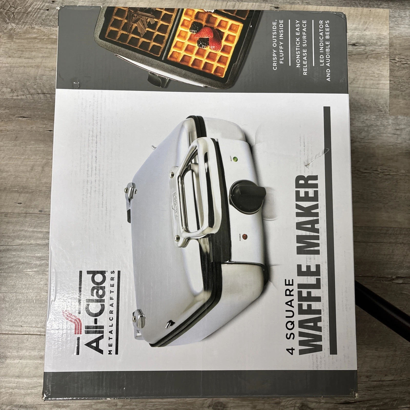All Clad Stainless Steel 4-Slice Gourmet Waffle Maker WD822D51 with box