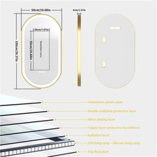 LED Oval Bathroom Mirror Gold Frame Hand-polished Edges Anti-fog Waterproof IP65