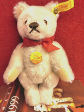 STEIFF Original White Teddy Bear 7 in white mohair Red Yellow Ear Tag 0203/18