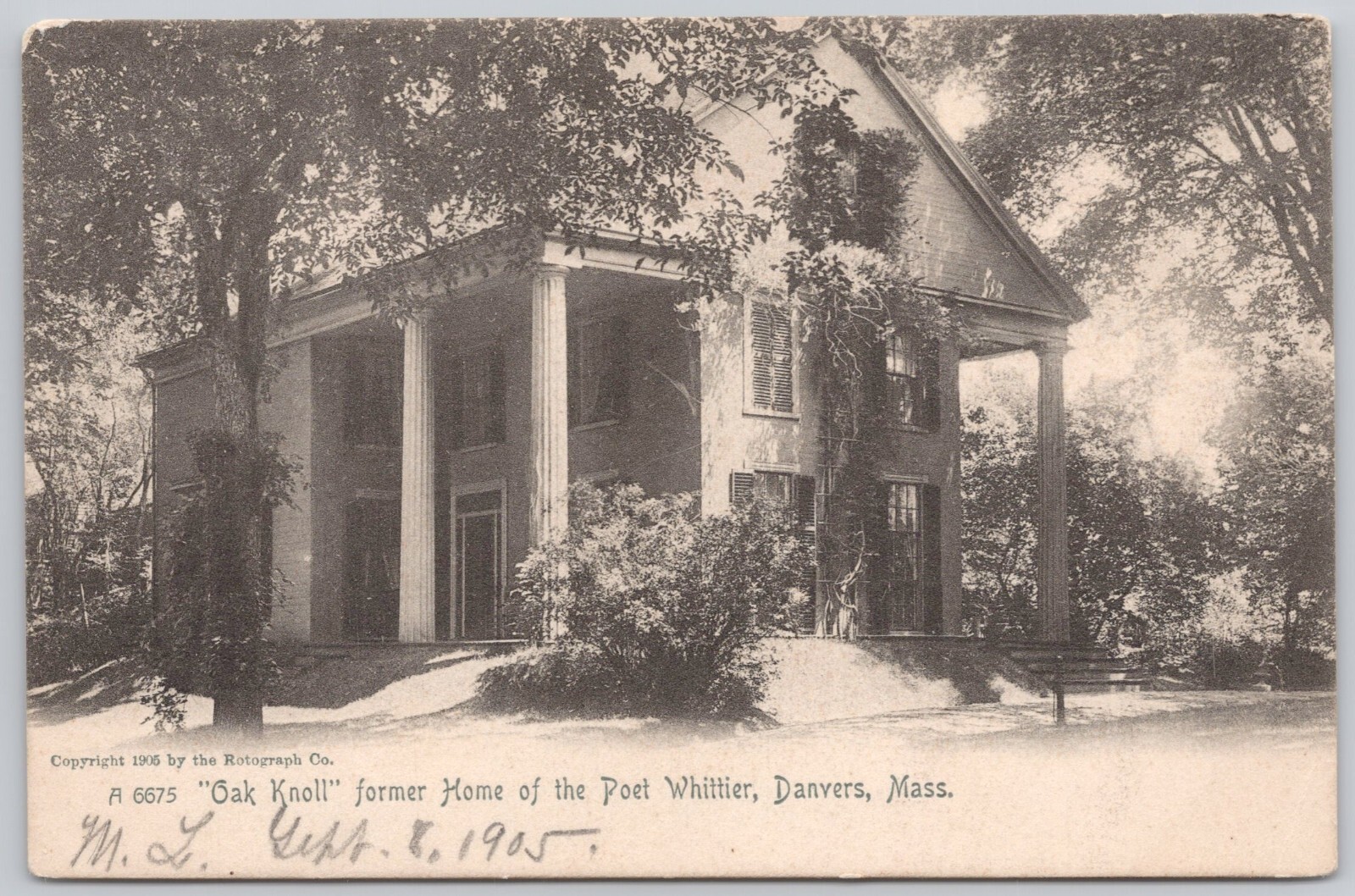 Danvers Massachusetts Undivided Back Postcard Oak Knoll Home of Whittier