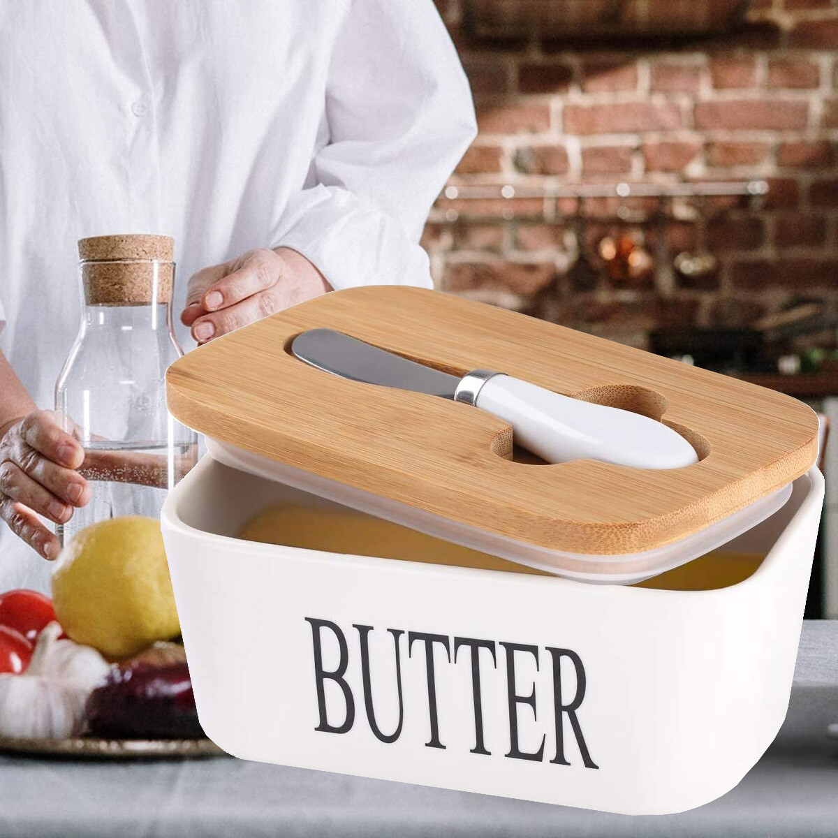 Square Butter Box Butter Dish with Knife Ceramic Butter Box with Lid