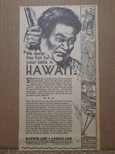 1931 Matson Line & Lassco Line Cruise Ship Liner Newspaper Ad Hawaii Spear Fish 