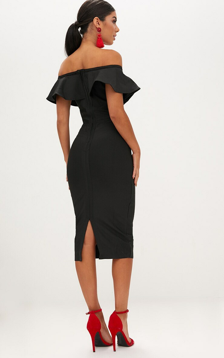 PLT BLACK BARDOT FRILL LATTICE DETAIL MIDI DRESS SIZE UK 12 rrp £63 NH10 ZZ 07 image 4