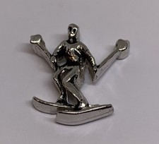 Vtg Skier With Poles Ski Downhill Alpine Skiing Silver-Tone 3-D Lapel Pin 220