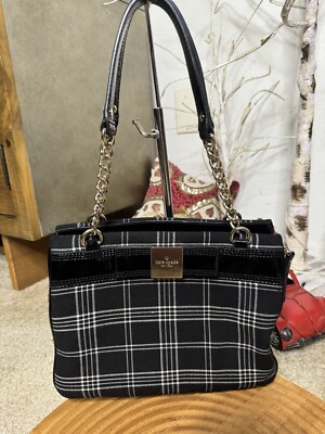 Kate Spade Plaid Fabric Patent Leather Trim Bag Purse
