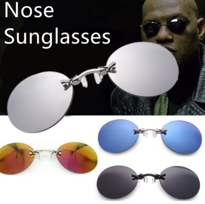 Matrix Morpheus Clip-On Nose Glasses | Round Rimless UV400 Driving Sunglasses